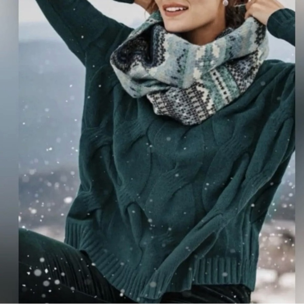 J. Jill Women’s Large Peacock Green Chenille Sweater Cozy Cable Knit Oversized